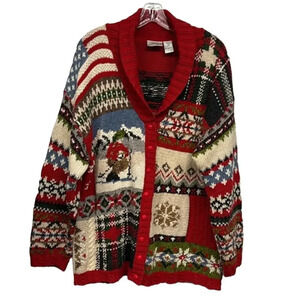 Y2K Fashion Bug Ugly Christmas Holiday Button Up Sweater Cardigan Size 18/20‎